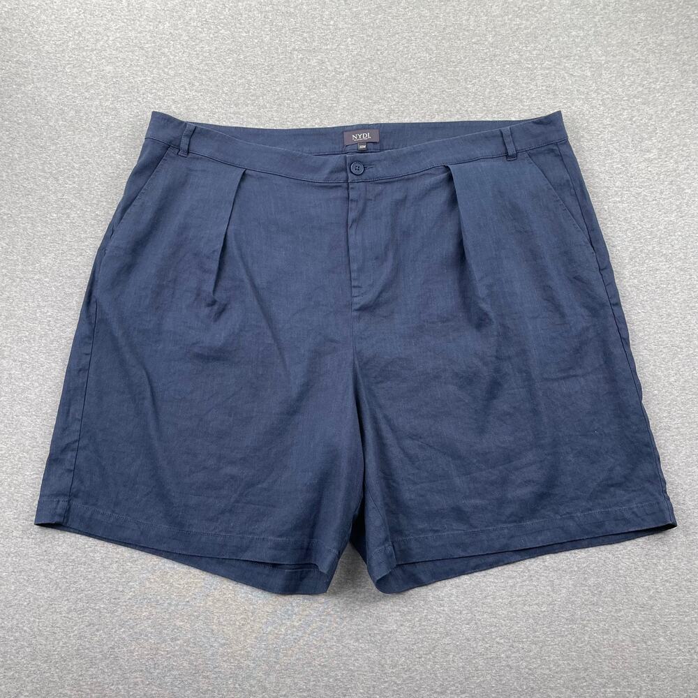 NYDJ Plus Shorts 20W Oxford Navy Blue Stretch Linen Relaxed Fit Casual Summer